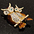 Two Sitting Diamante Owls Brooch (Gold Tone) - view 7