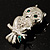Silver Tone Crystal Owl Brooch - view 3