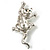 'Naughty Cat' Silver Tone Clear Crystal Brooch - view 2