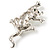 'Naughty Cat' Silver Tone Clear Crystal Brooch - view 3