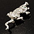 'Naughty Cat' Silver Tone Clear Crystal Brooch - view 5