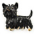 Black Enamel Puppy Dog Brooch (Gold Tone)