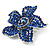 Small Sapphire Coloured Diamante Flower Brooch (Silver Tone) - view 3
