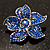 Small Sapphire Coloured Diamante Flower Brooch (Silver Tone) - view 2