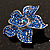 Small Sapphire Coloured Diamante Flower Brooch (Silver Tone) - view 6
