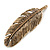 Aged Gold Tone Citrine Coloured Crystal Feather Brooch - 65mm L - view 2