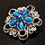 Silver Plated Filigree Blue Crystal Corsage Brooch - view 6