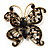 Vintage Jet Black Crystal Butterfly Brooch (Antique Gold)