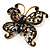 Vintage Jet Black Crystal Butterfly Brooch (Antique Gold) - view 2