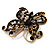 Vintage Jet Black Crystal Butterfly Brooch (Antique Gold) - view 4