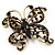 Vintage Jet Black Crystal Butterfly Brooch (Antique Gold) - view 6