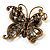 Vintage Jet Black Crystal Butterfly Brooch (Antique Gold) - view 7