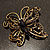Vintage Jet Black Crystal Butterfly Brooch (Antique Gold) - view 8