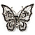 Jet Black Crystal Butterfly Brooch (Silver Tone Metal)