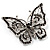 Jet Black Crystal Butterfly Brooch (Silver Tone Metal) - view 2