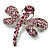 Small Pink Crystal Butterfly Brooch (Silver Tone) - view 3