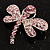 Small Pink Crystal Butterfly Brooch (Silver Tone) - view 2