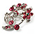 Pink Crystal Floral Wreath Brooch (Silver Tone) - view 4