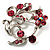 Pink Crystal Floral Wreath Brooch (Silver Tone) - view 5