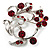 Burgundy Red Crystal Floral Wreath Brooch (Silver Tone) - view 4