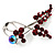 Burgundy Red Diamante Floral Brooch (Silver Tone) - view 5