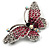 Pink Crystal Butterfly Brooch (Silver Tone) - view 2