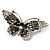 Black Crystal Butterfly Brooch (Silver Tone)