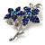 Navy Blue Swarovski Crystal Flower Brooch (Silver Tone) - view 5