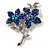 Navy Blue Swarovski Crystal Flower Brooch (Silver Tone) - view 2