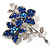 Navy Blue Swarovski Crystal Flower Brooch (Silver Tone) - view 3