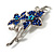 Navy Blue Swarovski Crystal Flower Brooch (Silver Tone) - view 6