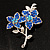Navy Blue Swarovski Crystal Flower Brooch (Silver Tone) - view 8