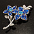 Navy Blue Swarovski Crystal Flower Brooch (Silver Tone) - view 4