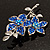 Navy Blue Swarovski Crystal Flower Brooch (Silver Tone) - view 9