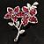 Magenta Swarovski Crystal Flower Brooch (Silver Tone) - view 2