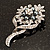 Bridal Ash Grey Faux Pearl Crystal Floral Brooch (Silver Tone) - view 6