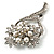 Bridal Snow White Faux Pearl Crystal Floral Brooch (Silver Tone) - view 4