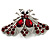 Burgundy Red Crystal Moth Brooch (Silver Tone) - view 2