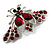 Burgundy Red Crystal Moth Brooch (Silver Tone) - view 4
