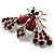 Burgundy Red Crystal Moth Brooch (Silver Tone)