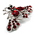 Burgundy Red Crystal Moth Brooch (Silver Tone) - view 5