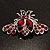 Burgundy Red Crystal Moth Brooch (Silver Tone) - view 3