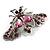 Pink Crystal Moth Brooch (Silver Tone)