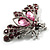 Pink Crystal Moth Brooch (Silver Tone) - view 5