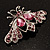 Pink Crystal Moth Brooch (Silver Tone) - view 3