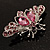Pink Crystal Moth Brooch (Silver Tone) - view 4
