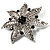 Delicate Black Diamante Filigree Floral Brooch (Silver Tone) - view 2