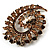 Oversized Amber Coloured Crystal Twirl Brooch/ Pendant (Antique Gold Metal Finish) - view 3