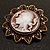 Vintage Amber Coloured Crystal Cameo Brooch (Antique Gold & Beige) - view 4