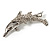 Silver Plated Crystal 'Mother & Baby Dolphin' Brooch - view 3